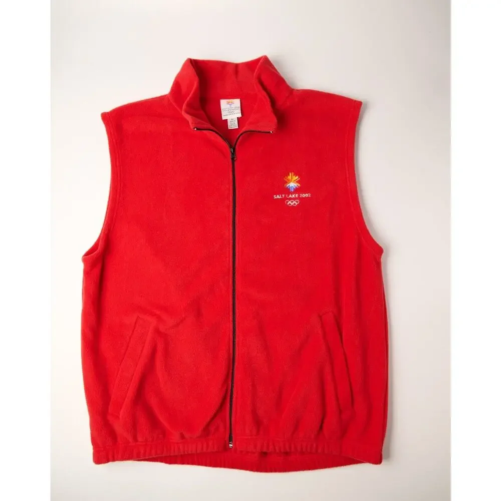 Vintage Salt Lake 2002 Olympics Full Zip Fleece Vest Men's XL Red Mock Neck NWT - Picture 10 of 10